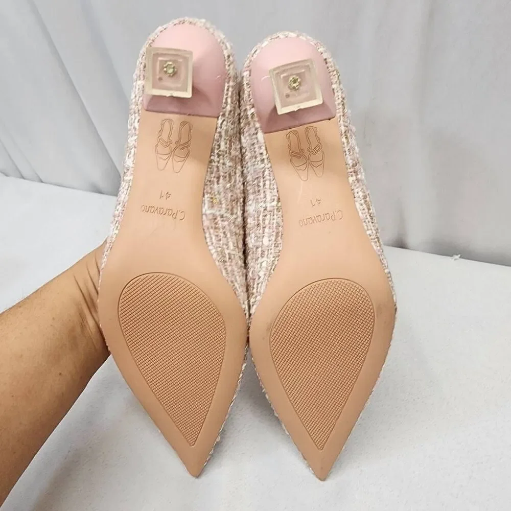 NIB C. Paravano Pink Tweed Kitten Heel Pumps Pointed Toe EU 41 US 10